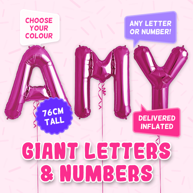 A 76cm tall Get Well, Letters & Numbers balloon example