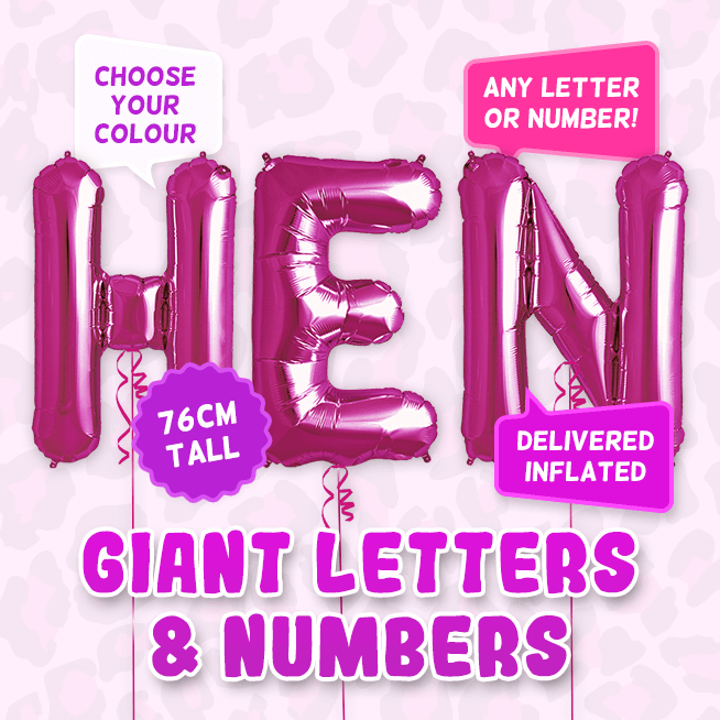 A 76cm tall Hen Party, Letters & Numbers balloon example