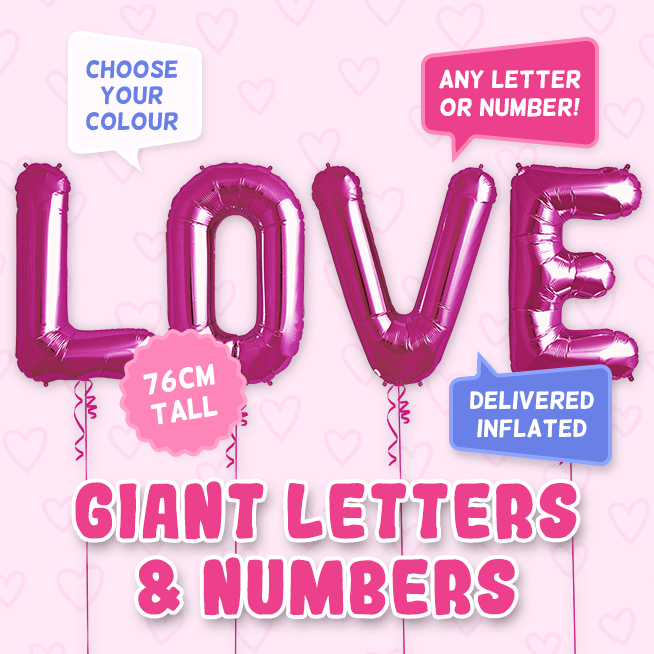 A 76cm tall Love, Letters & Numbers balloon example