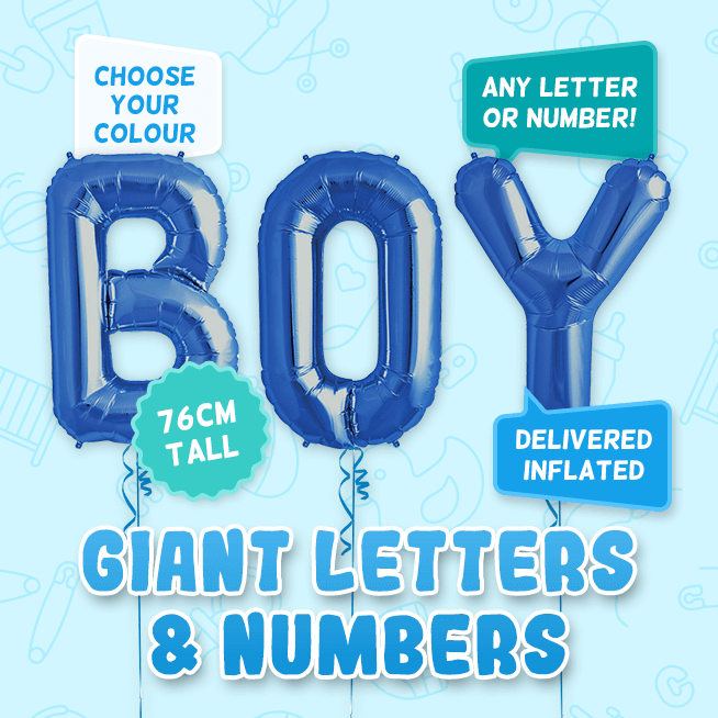 A 76cm tall New Baby, Letters & Numbers balloon example