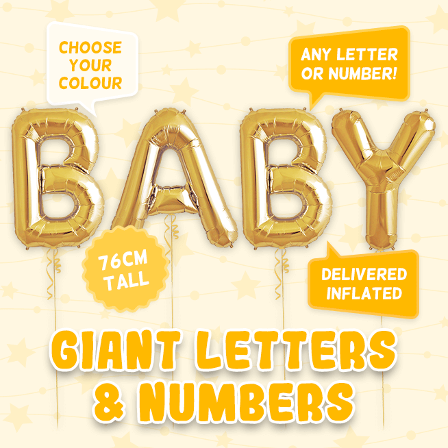A 76cm tall New Baby, Letters & Numbers balloon example