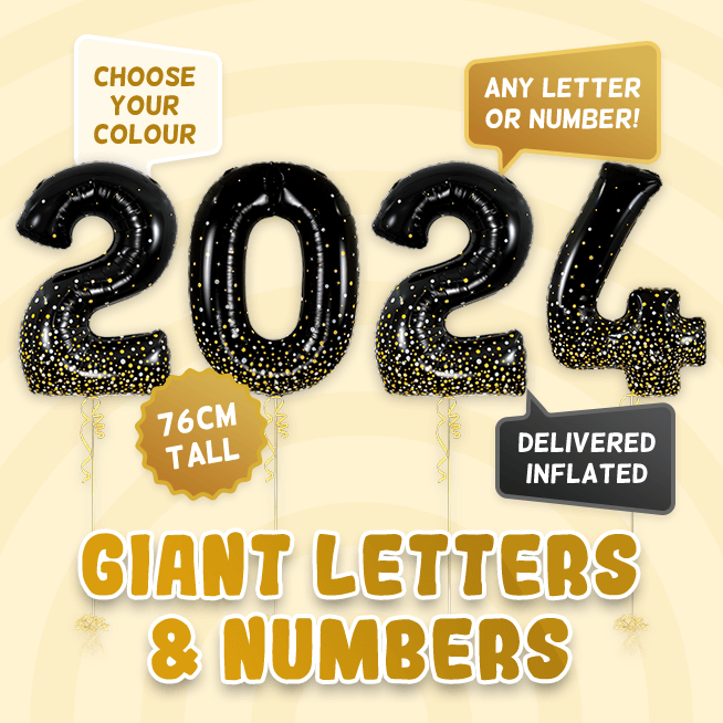 A 76cm tall New Year, Letters & Numbers balloon example